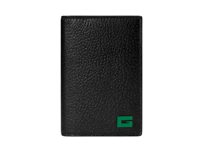 Pre-owned Gucci Logo G Bifold Long Card Holder In Black/green In Multi