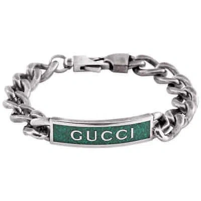 Pre-owned Gucci Logo Green Enamel Station Bracelet