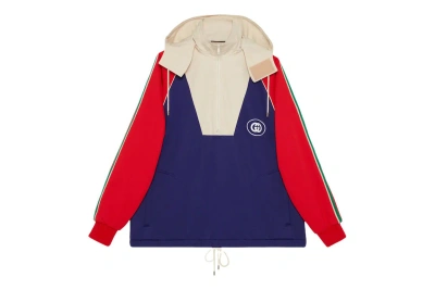 Pre-owned Gucci Logo Half Zip Jacket Blue Red White