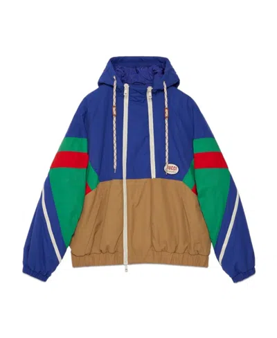Gucci Logo Hooded Casual Jacket In Blue