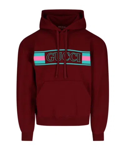 Gucci Logo Hooded Hooded Hoodie In Red