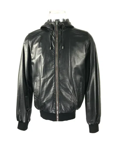 Gucci Logo Hooded Leather Jacket In Black