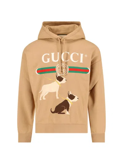Gucci Logo Hoodie In Beige