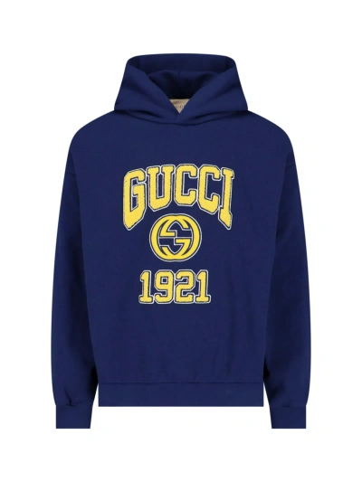 Gucci Logo Hoodie In Blue