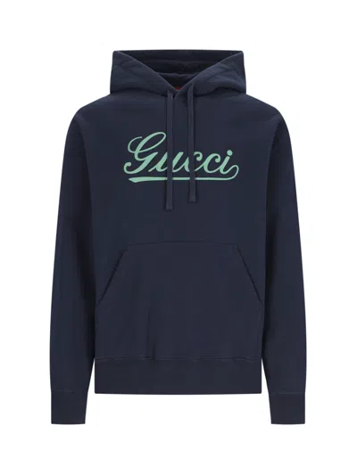 Gucci Logo Hoodie In Blue