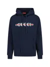 Gucci Blue Hoodie With Drawstring Hood And Logo Print On The Front In Jersey Man In Blue
