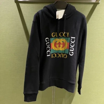 Pre-owned Gucci Logo Hoodie In All Sizes In Black
