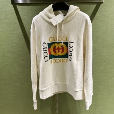 Pre-owned Gucci Logo Hoodie In All Sizes In White