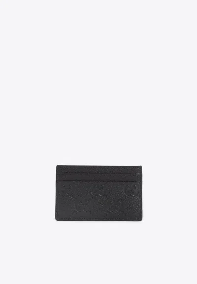 Gucci Logo Imprint Leather Cardholder In Black
