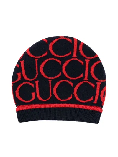 Gucci Kids' Logo-intarsia Beanie In Blue