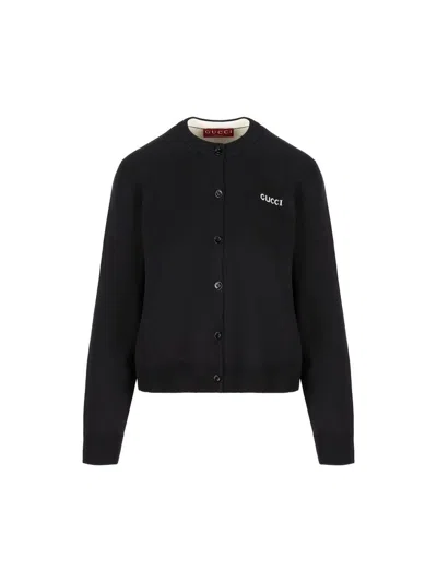 Gucci Wool Jacquard Cardigan In Black