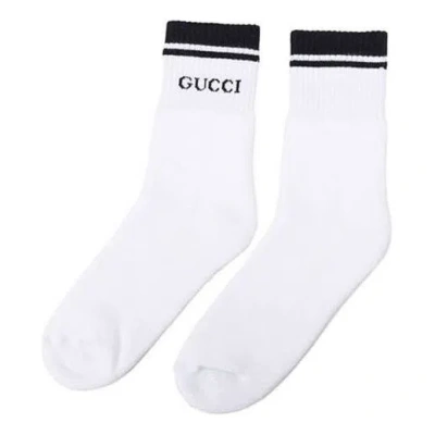 Gucci Logo-intarsia Cotton-blend Socks 'white Black'