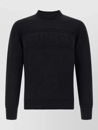 Gucci Logo Intarsia Crew Neck Knit Sweater In Black