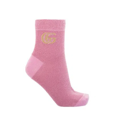 Gucci Logo Intarsia Knit Stretched Socks In Pink