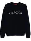Gucci Logo Intarsia Crewneck Knit Sweater In Blue