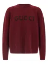 Gucci Bordeaux Crewneck Sweater With Logo Lettering Embroidery On The Front In Wool Man In Burgundy
