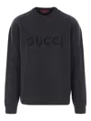 Gucci Grey Crewneck Sweater With Logo Lettering Embroidery On The Front In Wool Man In Burgundy