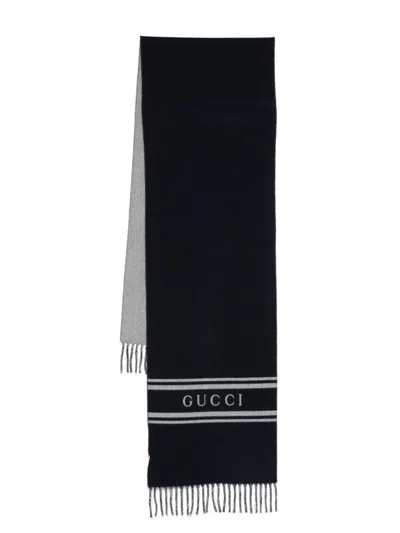 Gucci Logo-intarsia Scarf In Navy