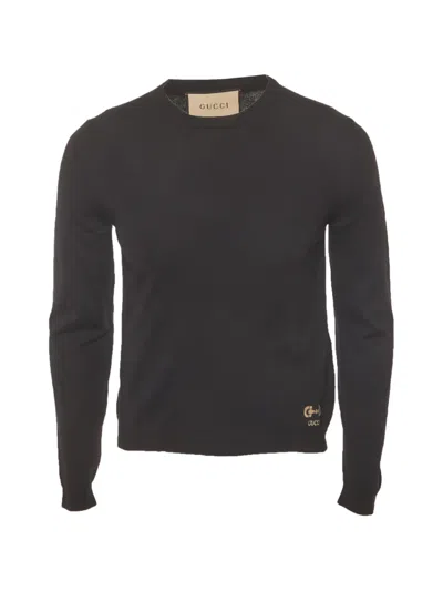 Pre-owned Gucci Logo Intarsia Sweater In Black