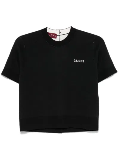Gucci Logo Cotton, Wool, And Silk-blend T-shirt In Schwarz
