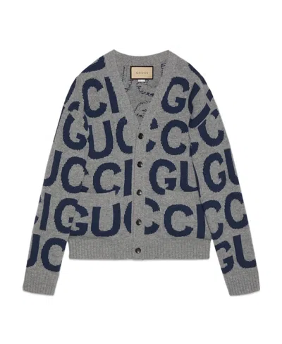 GUCCI GUCCI LOGO INTARSIA BUTTON-UP CARDIGAN