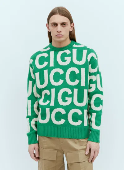 Gucci Logo Intarsia Wool Sweater In Green