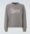 Gucci Logo Intarsia Wool Sweater In Grey/white
