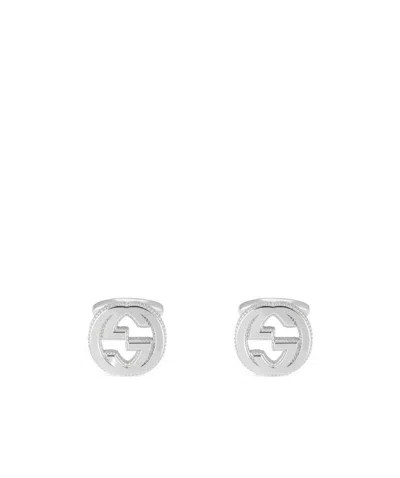 Gucci Logo Interlocking G Silver Cufflinks In White