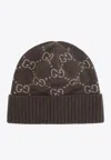 Gucci Cashmere Beanie With Gg Monogram Design In Brown