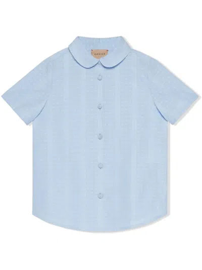 Gucci Kids' Popeline-hemd Aus Logo-jacquard In 4465 Blue
