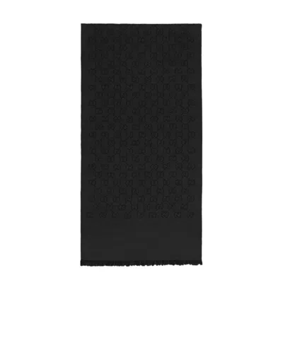 Gucci Logo Jacquard Scarf In Black