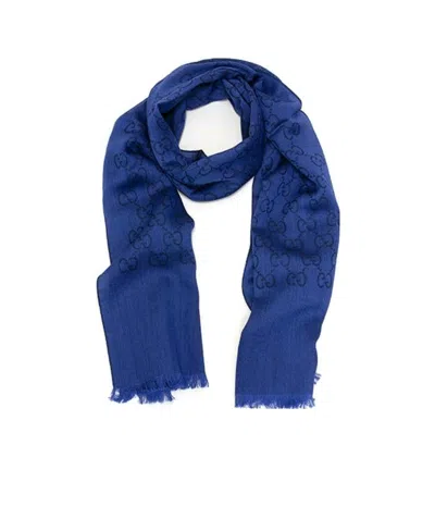 Gucci Logo Jacquard Scarf In Blue