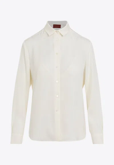 Gucci Silk Jacquard Shirt With Bra In White