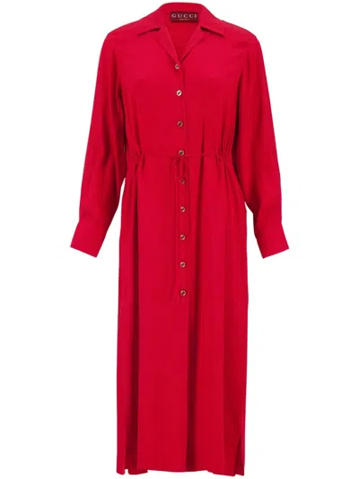 Gucci Logo-jacquard Silk Midi Dress In Red