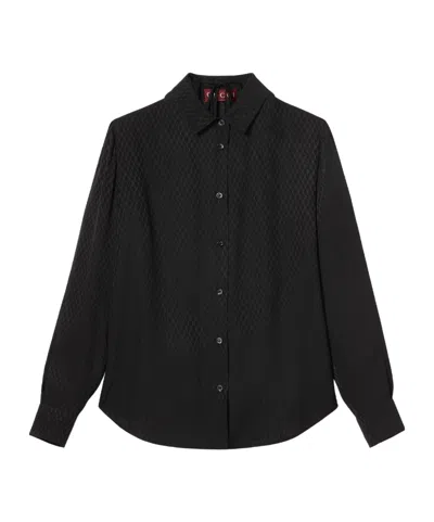 Gucci Logo-jacquard Silk Shirt In Black