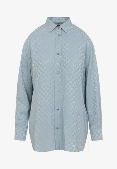 GUCCI LOGO JACQUARD SILK SHIRT