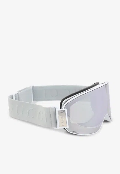 Gucci Logo Jacquard Ski Goggles In White