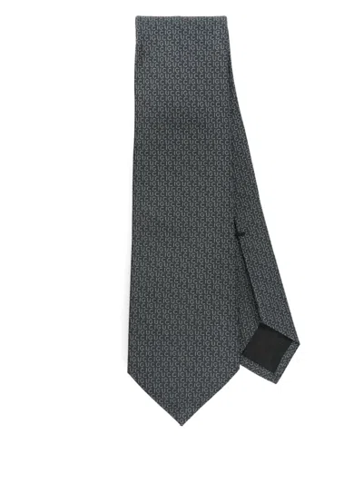 Gucci Logo-jacquard Tie In Grey
