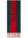 Gucci Logo-jacquard Web-stripe Scarf In Green