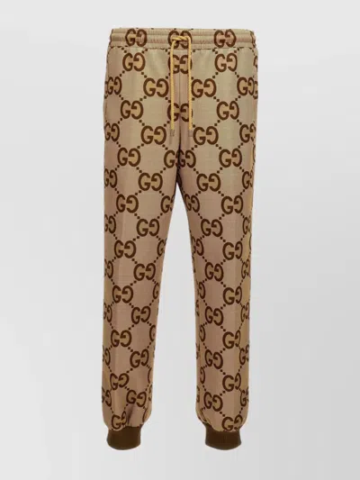 Gucci Jumbo Gg Jogging Pant With Web In Beige