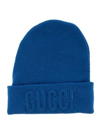Pre-owned Gucci Logo Knit Beanie In Blue