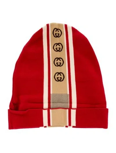Pre-owned Gucci Logo Knit Beanie In Red