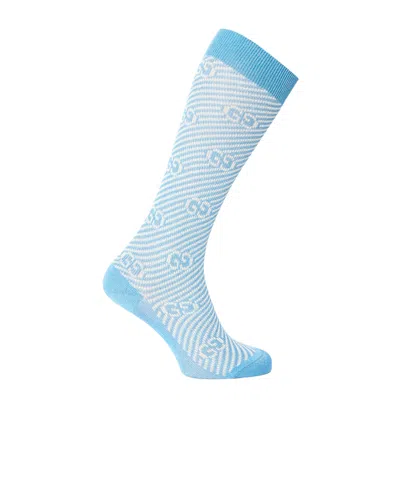 Gucci Logo Knit Socks In Blue