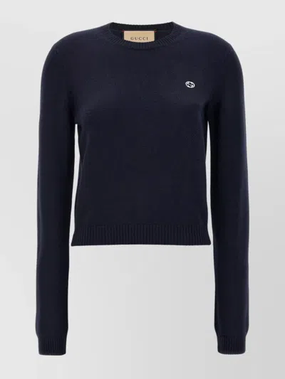 Gucci Logo Knitwear Sweater With Long Sleeves In Blue