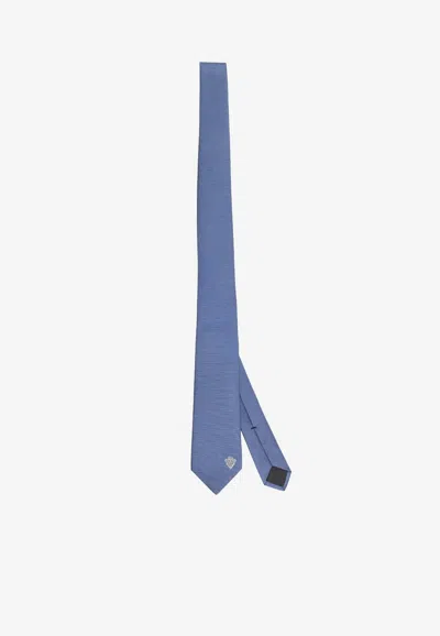 Gucci Logo Label Silk Tie In Blue