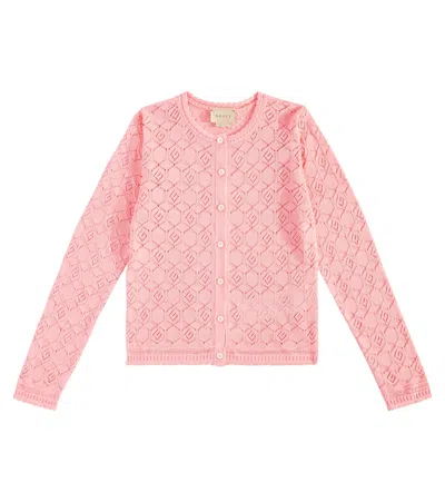 Gucci Kids' Logo Lace Cardigan In Pink