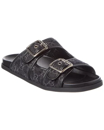 Gucci Logo Leather & Canvas Sandal In Black