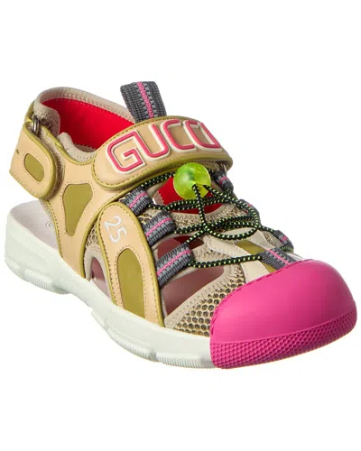 GUCCI GUCCI LOGO LEATHER & MESH SANDAL