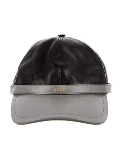 Pre-owned Gucci Logo Leather Baseball Hat W/tags In Black