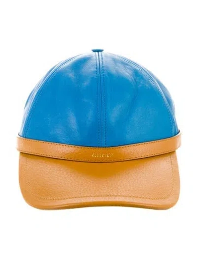 Pre-owned Gucci Logo Leather Baseball Hat W/tags In Blue